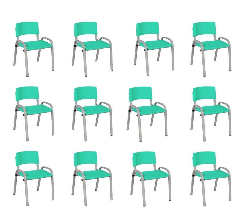 Kit 12 Cadeira Iso Infantil Creche, Escola Base Cinza Verde Água