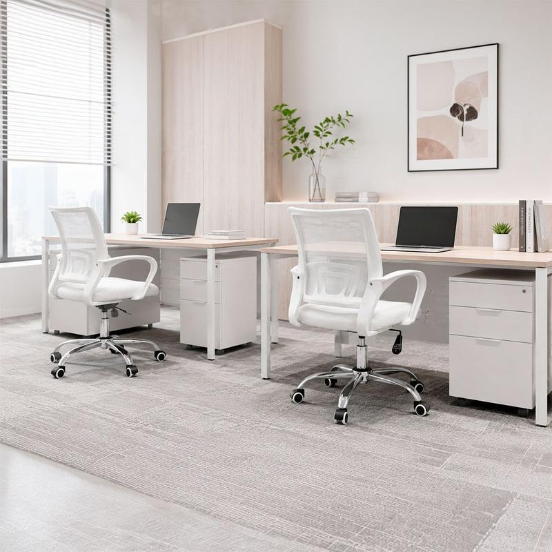 Kit 2 Cadeiras Escritório Begônia Ergonômica Tela Mesh Apoio Lombar Regulagem Altura Giratória 360 Branco