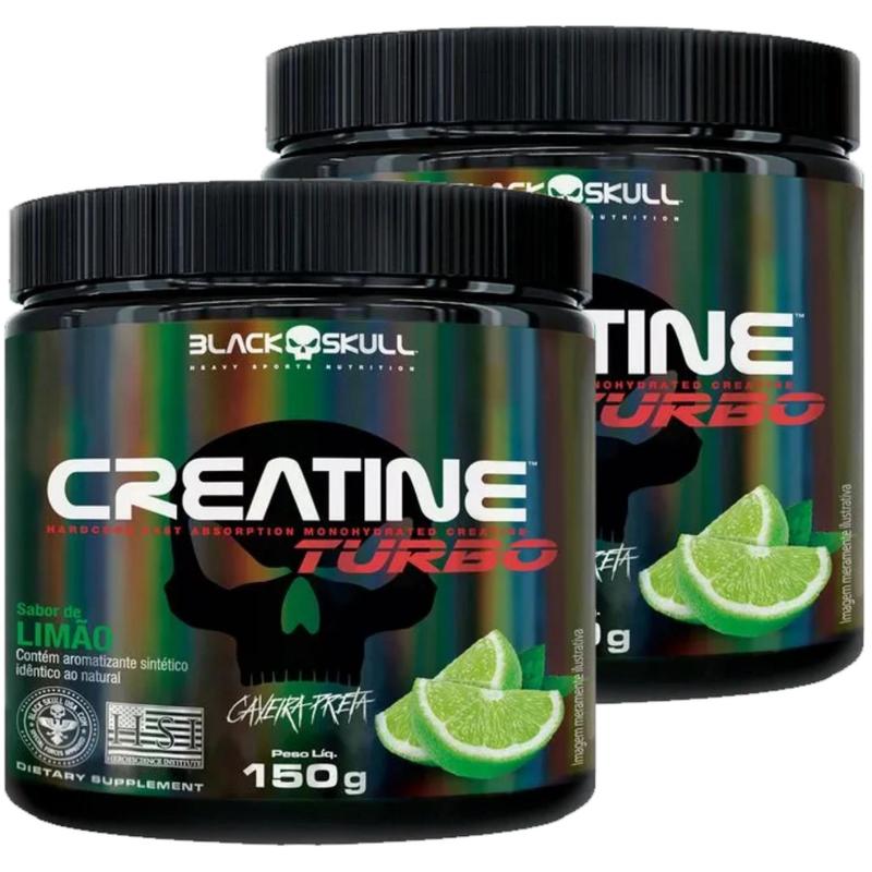 Kit 2X Creatina Monohidratada Creatine Turbo Black Skull 150g Energia Força Ganho de Massa Muscular