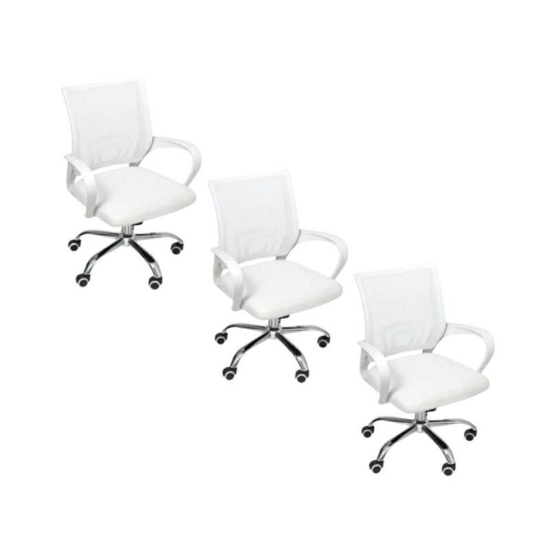 Kit 3 Cadeiras de Escritório Begonia Ergonômica Tela Mesh Base Giratória com Ajuste de Altura Branco