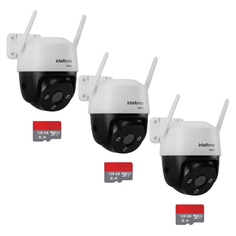 kit 3 Camera de Segurança Wifi Im7 Full Color 360 Speed Dome Intelbras 3 cartoes 128GB