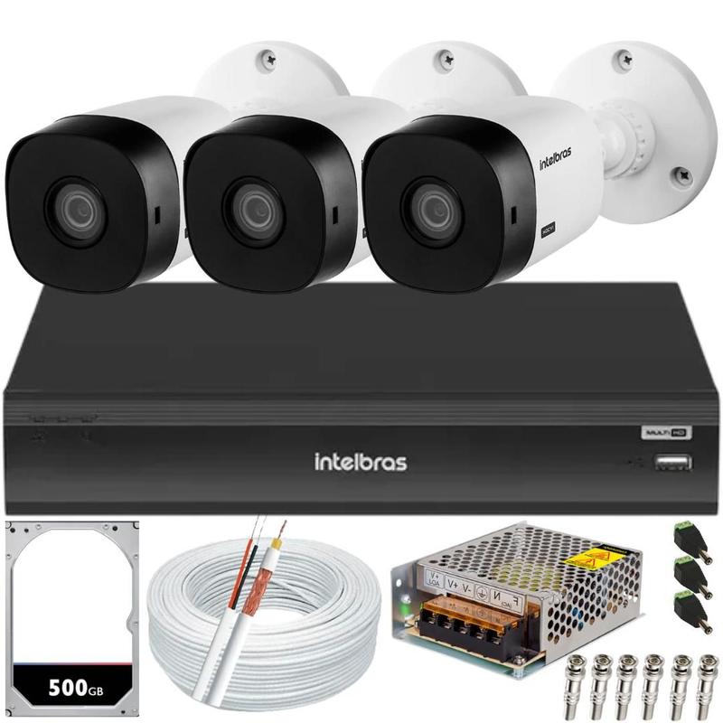Kit 3 Câmeras de Segurança Full Hd 1080p 1220b Intelbras Dvr Inteligente Imhdx 3108 hd 500gb
