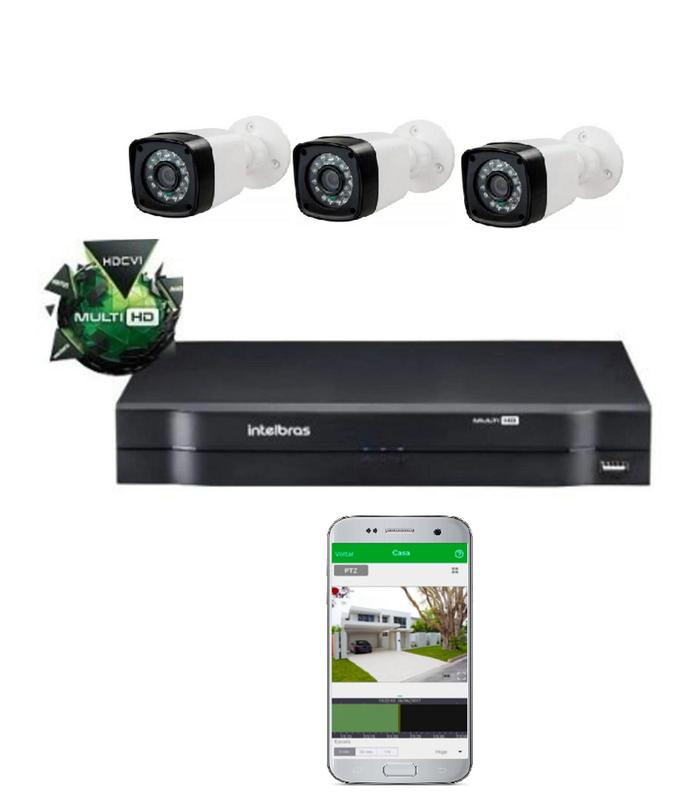 Kit 3 Câmeras De Segurança Residencial Dvr Intelbras mhdx Full Hd