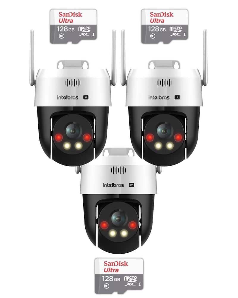 Kit 3 Câmeras IP Wi-Fi Intelbras VIPW 1300 MINI SD Speed Dome 128GB