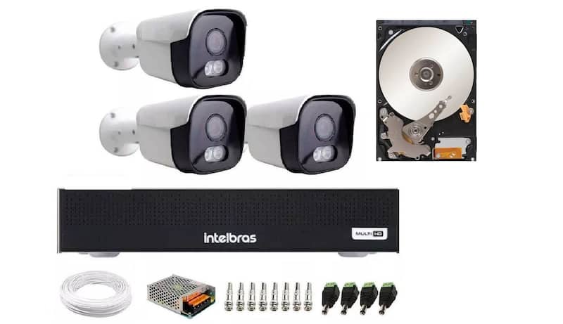Kit 3 Câmeras Segurança Full Color Importada Dvr Intelbras C/Hd
