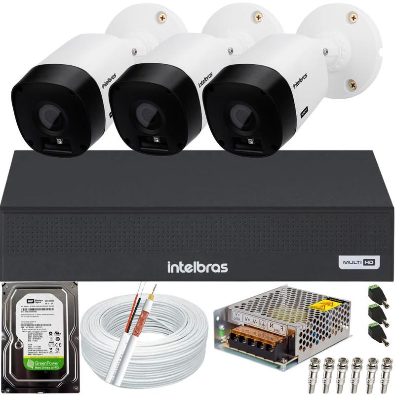 kit 3 câmeras segurança intelbras Vhl 1120b 20m Completo