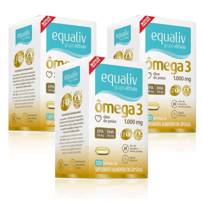 Kit 3 Ômega 3 1000mg Livre de Metais Pesados120 Cáps Equaliv