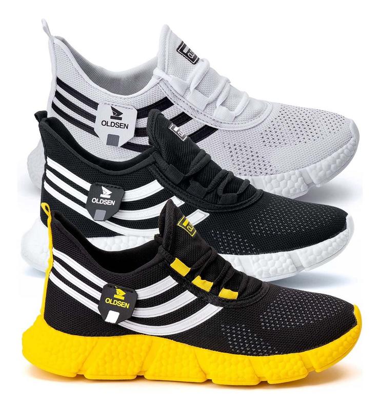 Kit 3 Tênis Masculino Caminhada Academia Leve Confortável