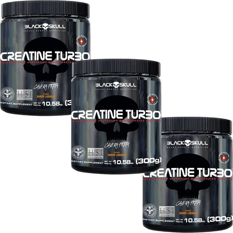 kit 3X Creatina Monohidratada Creatine Turbo Black Skull 300g - Energia - Força - Ganho de Massa Muscular