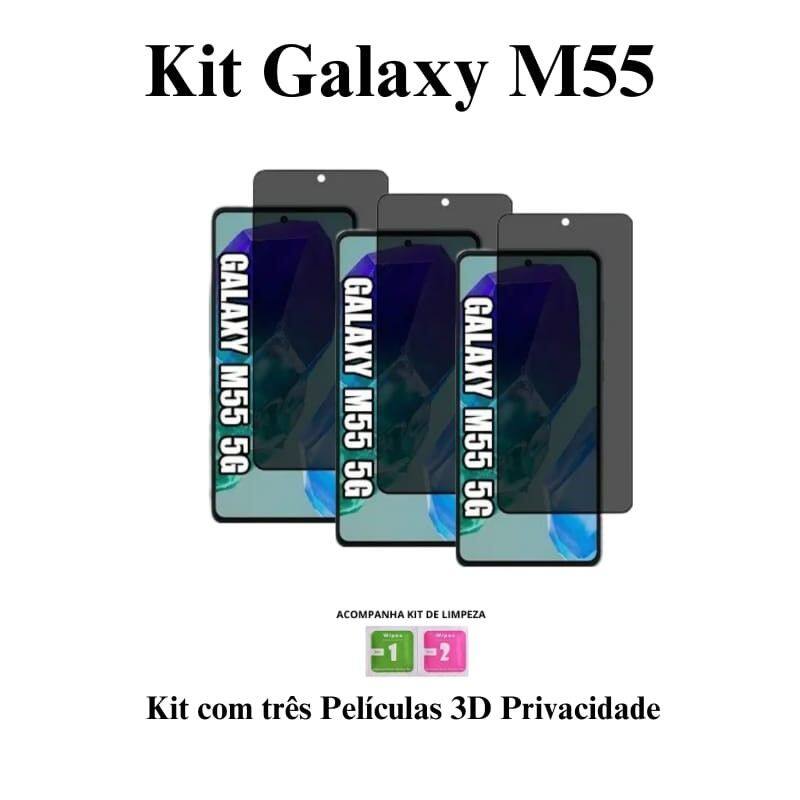Kit 3x Películas 3D Privacidade de Vidro para Samsung Galaxy M55 5G