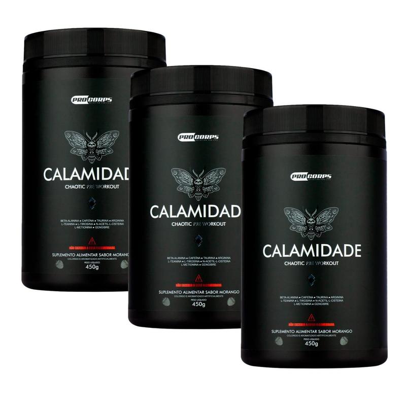 Kit 3x Pré Treino Calamidade 450g Pump Insano Sabor Morango