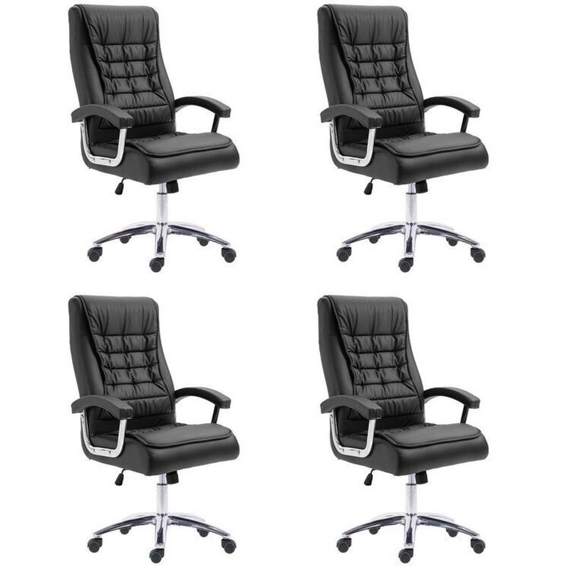 Kit 4 Cadeiras Escritório Presidente Ergonômica NR17 material sintético Mola Ensacada Preto