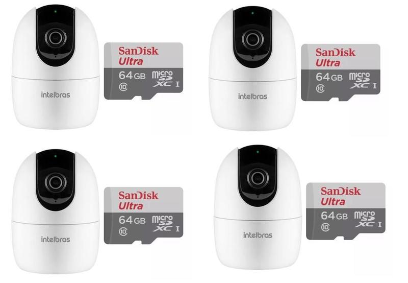 kit 4 Câmera Ip 360 Full Hd Im4 Mibo Intelbras + Sd 64gb Ultra