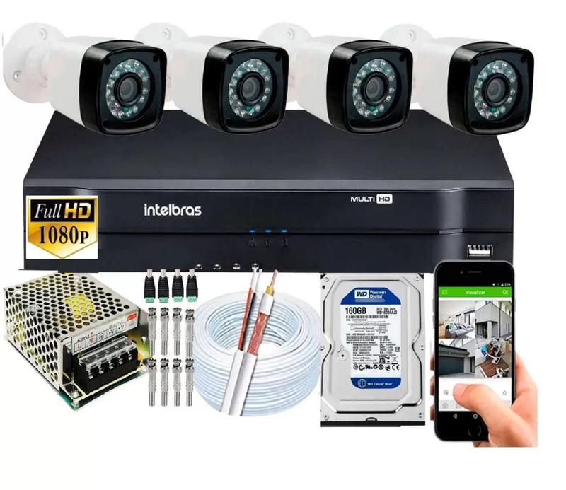 Kit 4 Cameras Segurança 1080p Full Hd Dvr Intelbras 4ch C/hd 160Gb