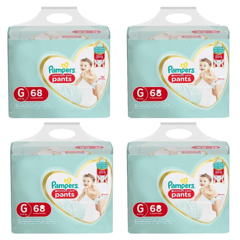 Kit 4 Fralda Pampers Pants Premium Care G 68 Unidades