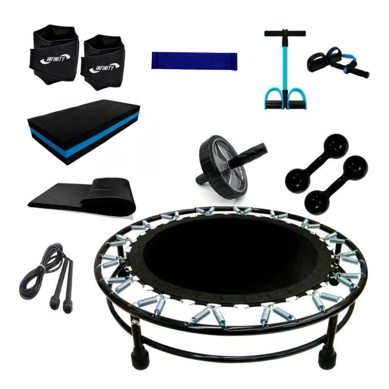 Kit Aeróbico Mini Jump + halter 2kg + caneleira2 + step + Colchonete + extensor + roda + mini band médio + corda