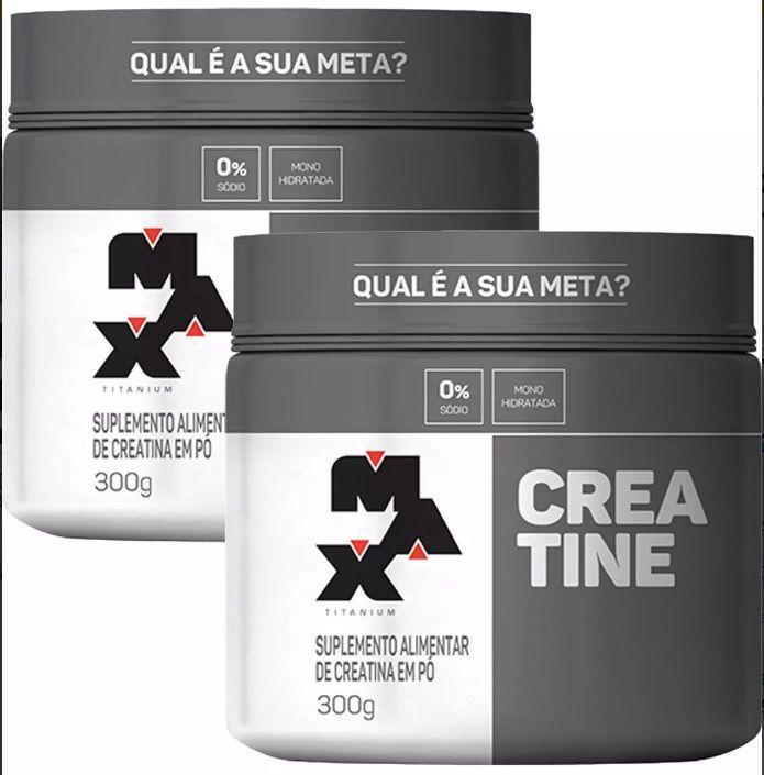 Kit c/ 2 un - creatine monohidratada pote 300g - creatina max titanium