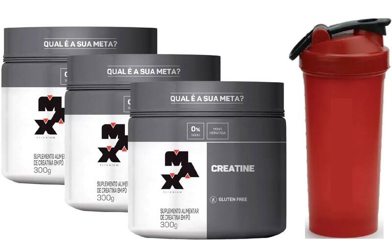 Kit c/ 3 un - creatine monohidratada pote 300g - creatina max titanium