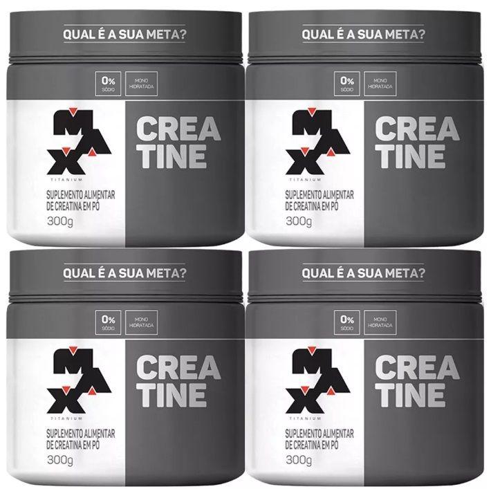 Kit c/ 4 un - creatine monohidratada pote 300g - creatina max titanium