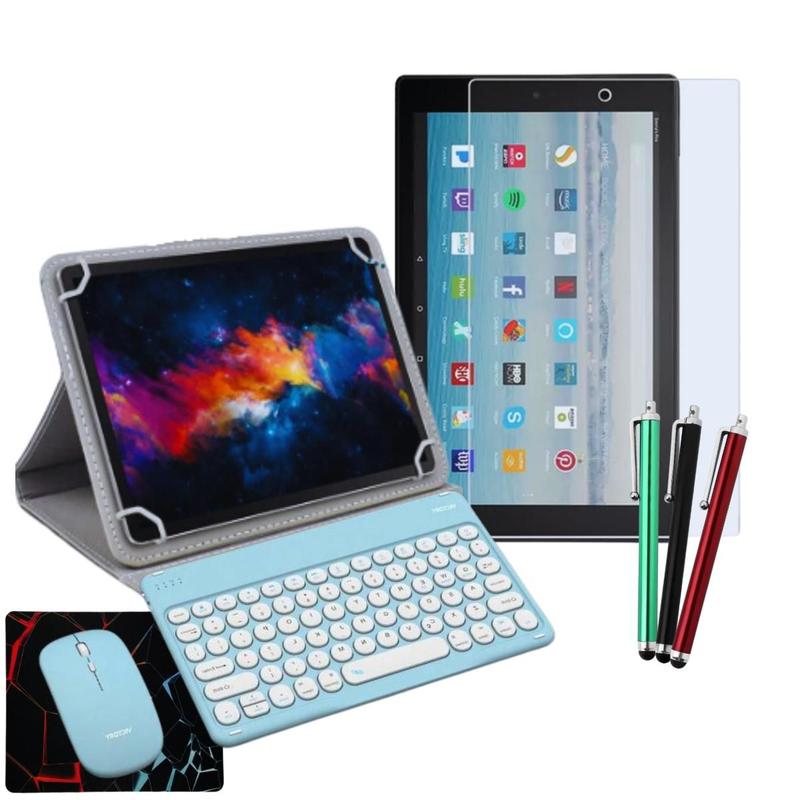 Kit Capa Teclado p/ Tablet Fire HD 10 Película de Hidrogel + Caneta Touch + Mouse Sem fio