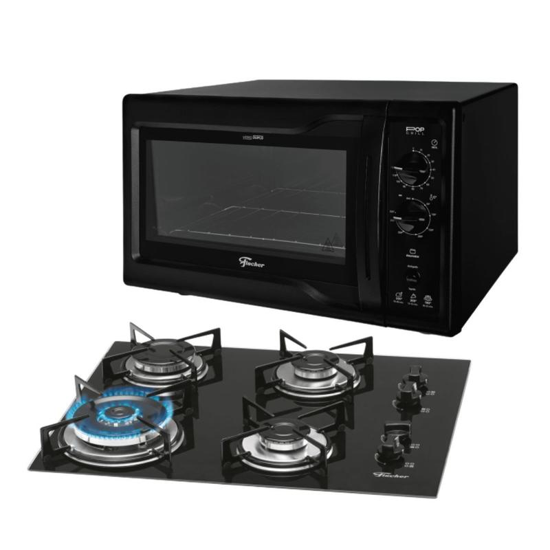 Kit Clássico Fischer Forno Pop Grill Preto e Cooktop 4B TC