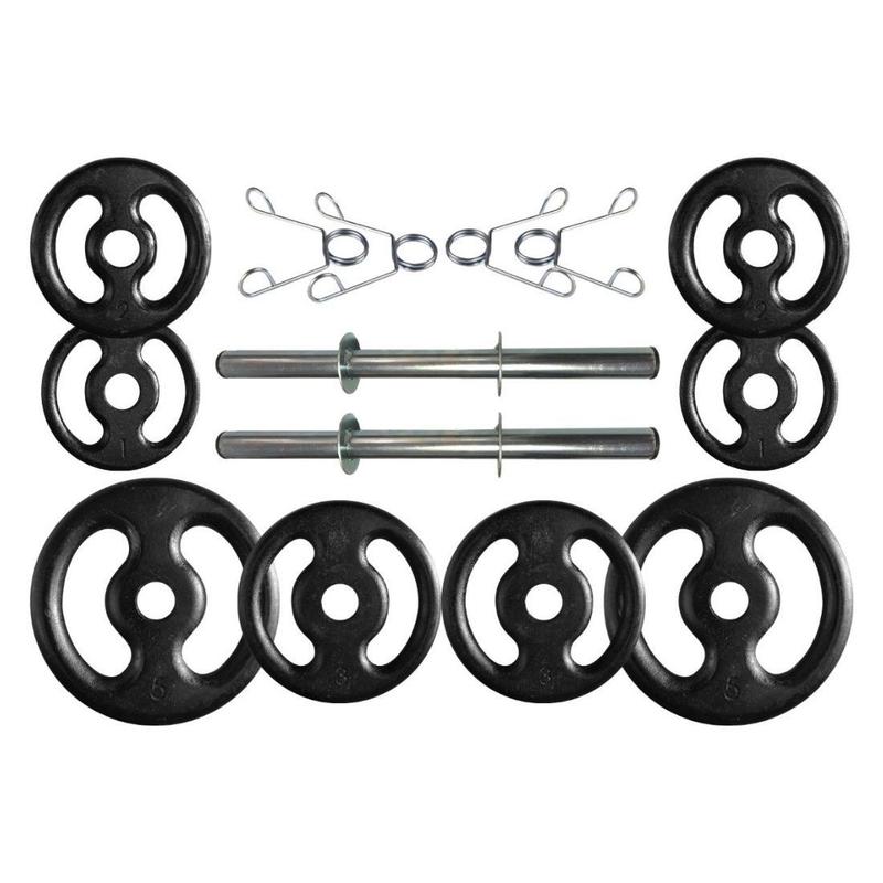 Kit com Barras de Halteres e Anilhas de Ferro Fundido - 22 Kg