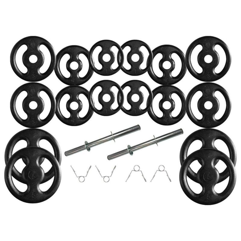 Kit com Barras de Halteres e Anilhas de Ferro Fundido - 44 Kg