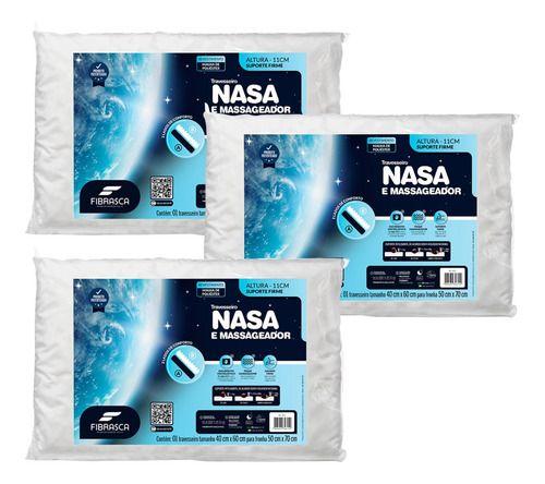 Kit de 3 Travesseiros Nasa e Massageador 11cm Fibrasca