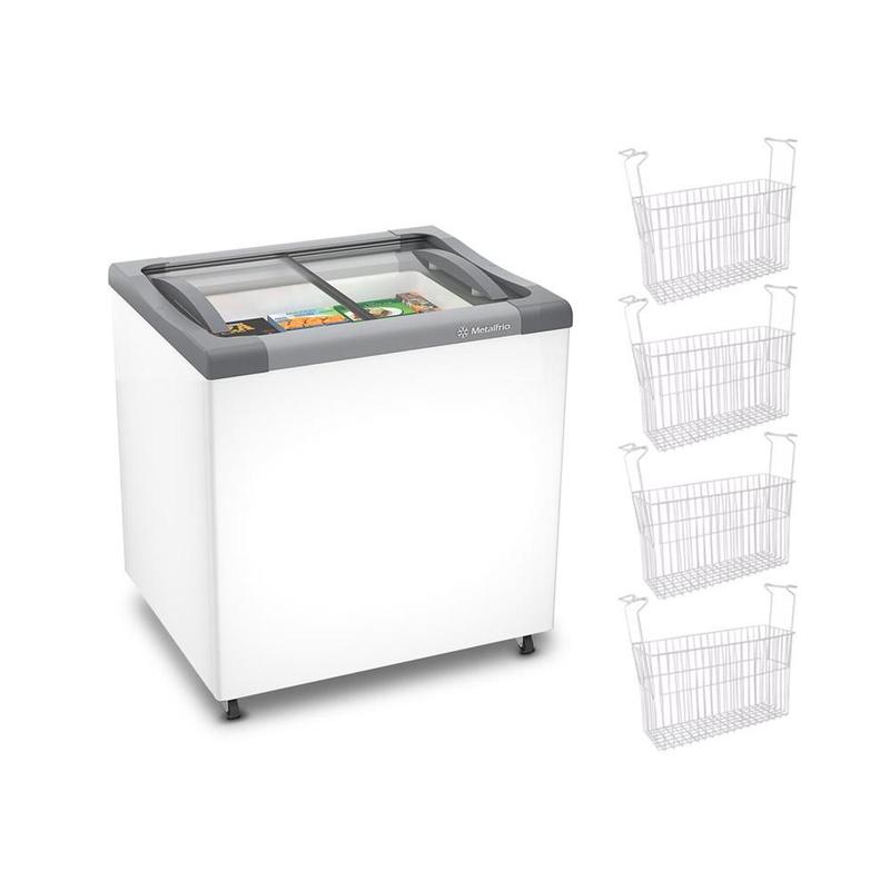 Kit - Freezer Horizontal Tampa de Vidro 144 Litros Nf20 - Metalfrio 127v + 4 Cestos Nextgen Branco