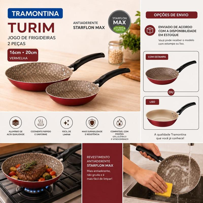 Kit Frigideiras Tramontina Turim 2 Pç Starflon Max Vermelhas Alumínio 16cm 20cm