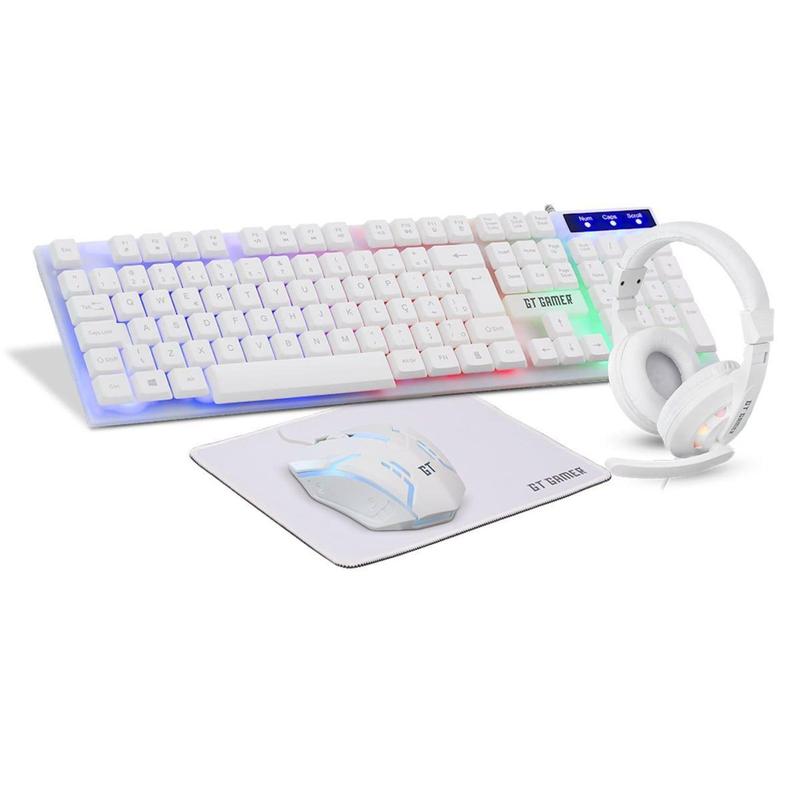 Kit GT Gamer Headset + Teclado + Mouse + Mousepad Branco