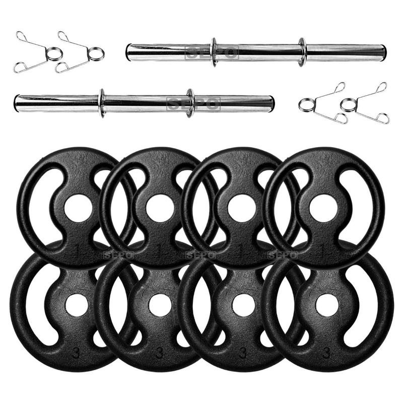 Kit Halter 16Kg em Anilhas com 2 Barras 40cm Para Musculação