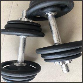 Kit halter 24kg anilhas pintadas com barras maciças cromadas
