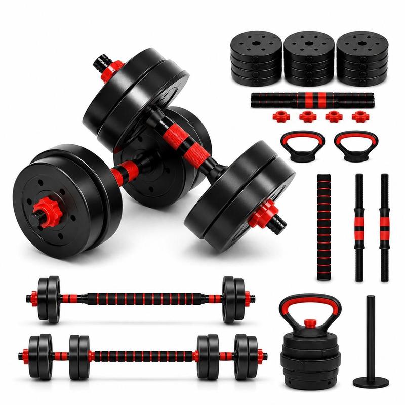 Kit Halteres 6 em 1 Musculação 20kg Ajustável Kettlebell Barra Anilhas MKFIT