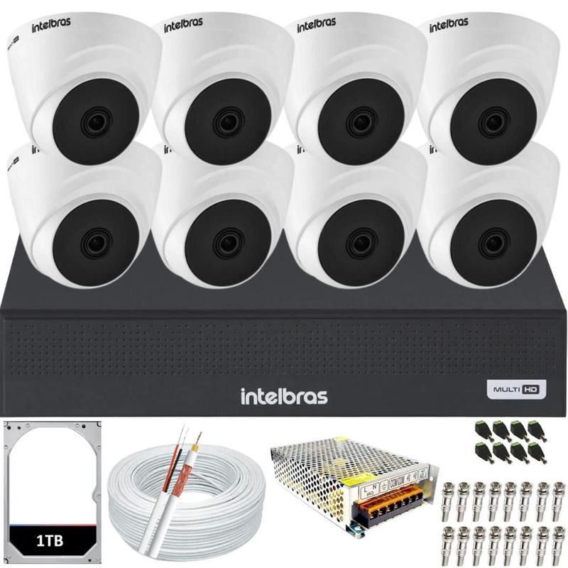 Kit Intelbras 8 Câmeras de Segurança 1120d Dome Ir 20m Dvr 8ch Mhdx Hd 1Tb