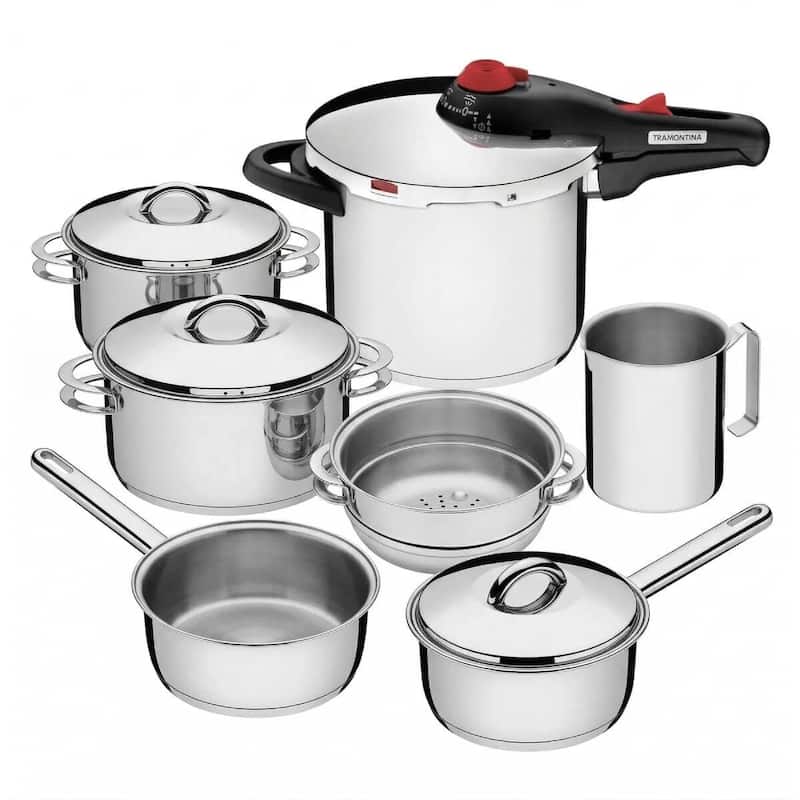 Kit Jogo De Panelas Tramontina Solar 7 Peças Aço Inox Induçã Prata