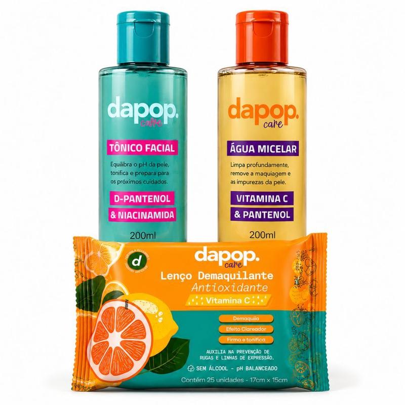 Kit Limpeza Facial Dapop Água Micelar Tônico Lenço