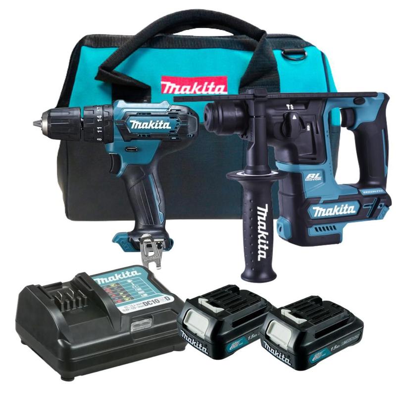 Kit Martelete Hr166 + Furadeira Hp333 Bateria 12v Makita Bolsa