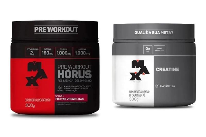 Kit max titanium pré-treino horus pote 300g sabor limão + creatina 300g
