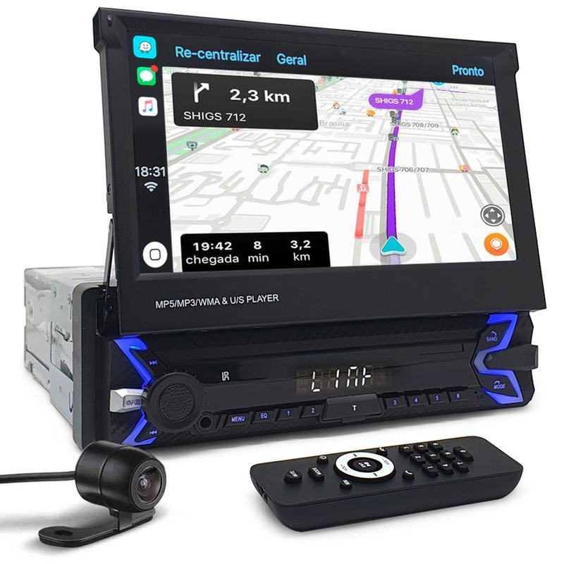 Kit Multimídia Tela Retrátil + Câmera Ré Polo 2008 2009 2010 2011 2012 2013 Bluetooth Espelhamento