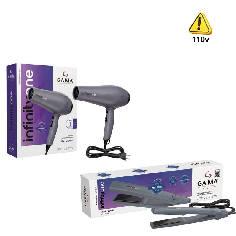 Kit Secador Gama Infinity One 110v + Prancha chapinha Bivolt Original