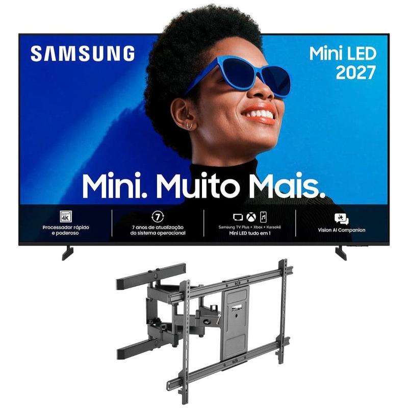 Kit Smart TV Samsung 75 Mini LED 4k M75H 2027 com Suporte ELG Multiarticulado