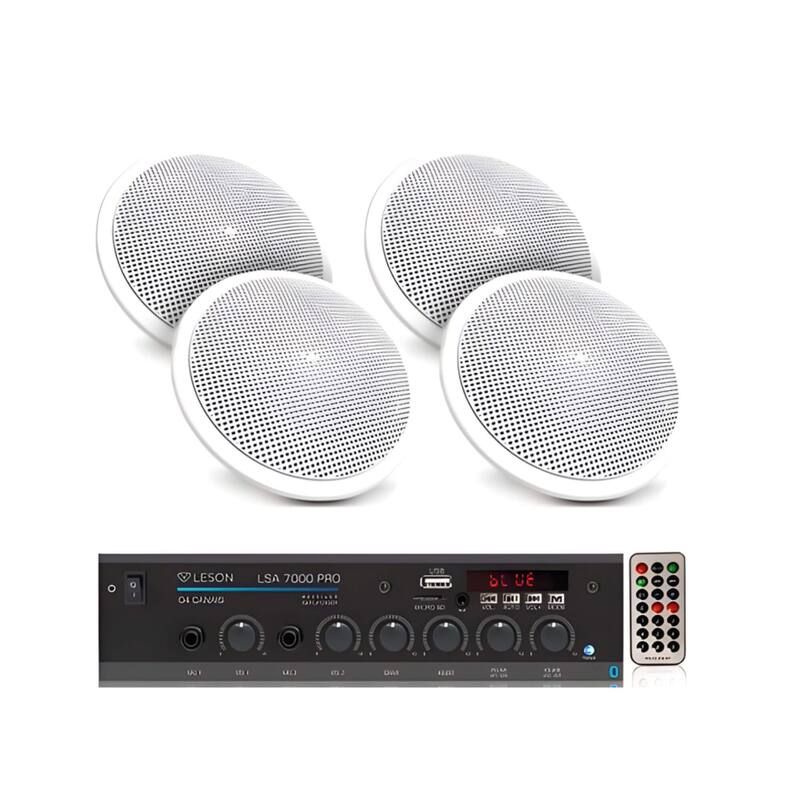 Kit Som Ambiente 4 Arandelas Redondas Brancas + Receiver Bivolt LSA 7000 Leson - 2LS70RB04
