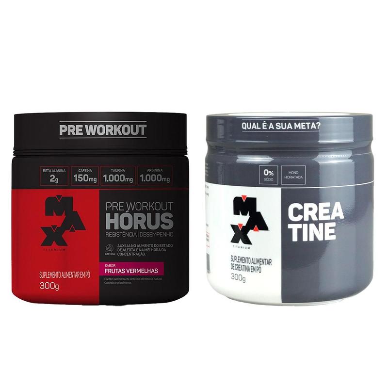 Kit Suplementos Pré Treino Horus 300g + Creatina Sem Sabor - Max Titanium