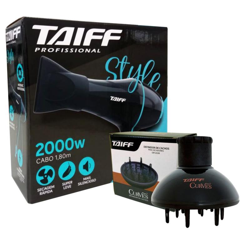 Kit taiff secador profissional style 2000W preto - 127v + difusor curves