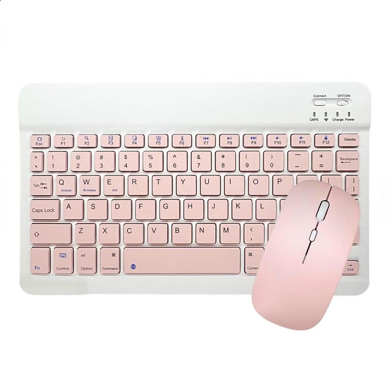 Kit Teclado e Mouse sem fio Bluetooth Multi-device Rosa K-06