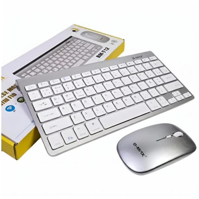 Kit Teclado e Mouse Sem Fio BMAX Slim Ergonômico Prata para PC Notebook Smart TV Bluetooth Premium