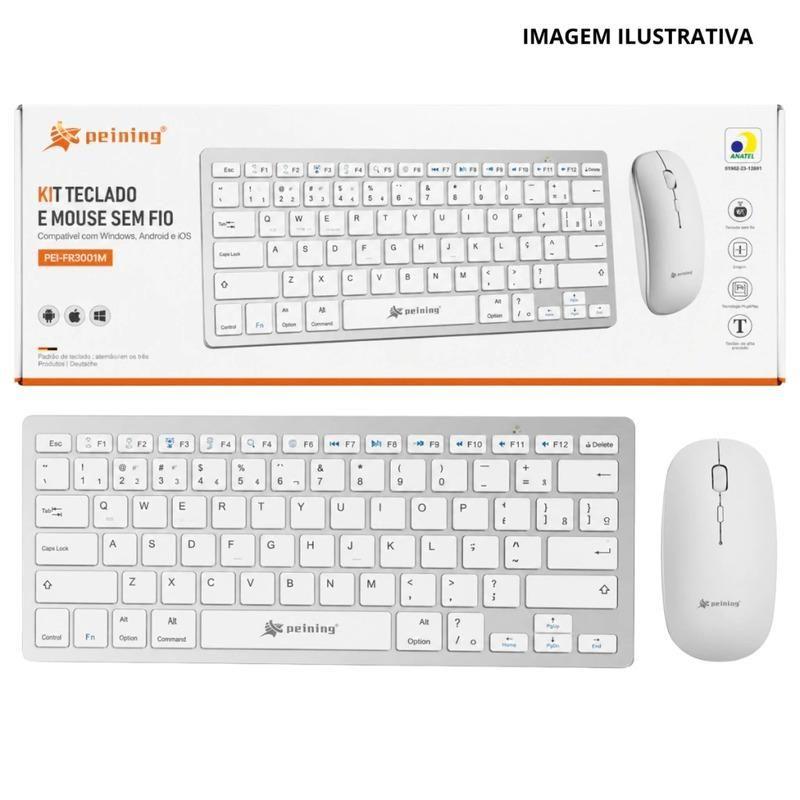 Kit Teclado e Mouse Sem Fio Wireless Slim ABNT2 Português PEI-FR3001M