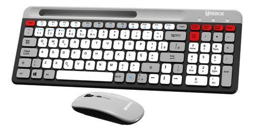 Kit Teclado E Mouse Wireless Sem Fio Bluetooth E Usb 2.4g Preto Prateado