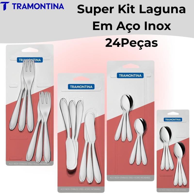 Kit Tramontina Laguna Jogo 24 Talheres Inox para Chá, Café, Torta e Manteiga Completo